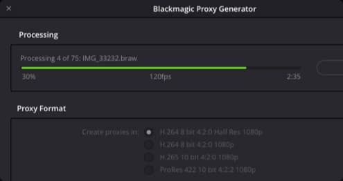 Blackmagic Proxy Generator as it's generating proxies