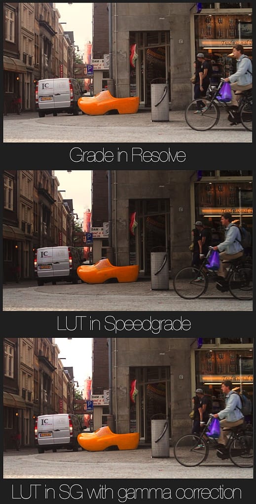 You can see the differences between the Resolve Look and the SpeedGrade Look.