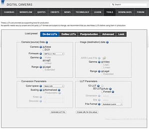 Screenshot of the ARRI LUT Generator