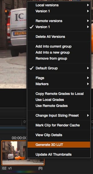 Using the 'Generate 3D LUT' command in DaVinci Resolve