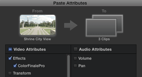 All clips will receive Color Finale Pro at a default state, ready to operate with the Ripple