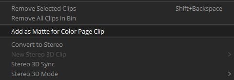 "Convert to Matte Clip" Command in DaVinci Resolve 14's Media Page