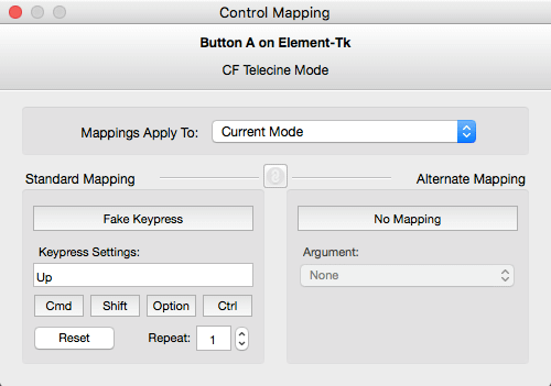 Mapping the A button to the UP arrow key