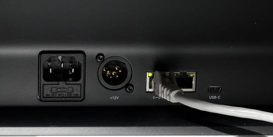 Close up of the various connectors and power inputs on the back of the panel.