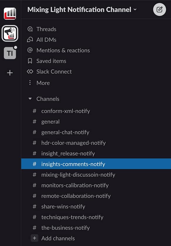 You are automatically subscribed to each notification channel for each Mixing Light discussion forum.