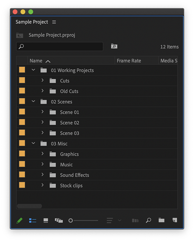 Adobe Premiere Pro Productions Sample Project Layout