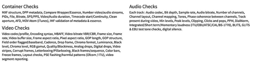 A summary of defects that Vidchecker auto-detects.