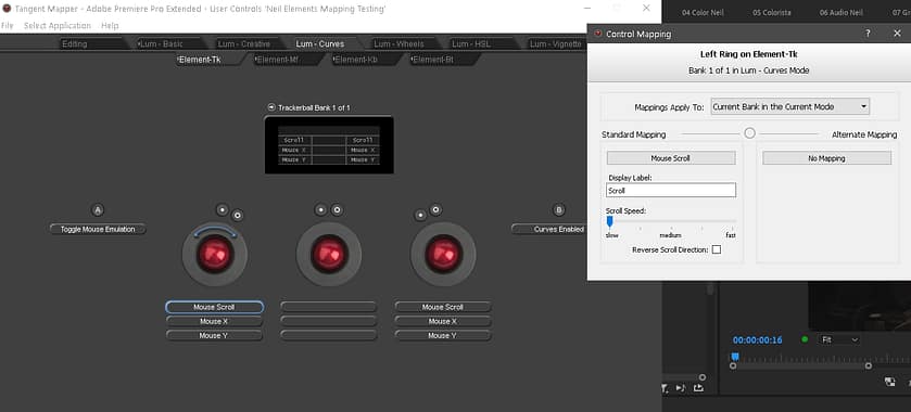 Showing the mapping for the Tangent Elements panel Trackballs in Premiere Pro Lumetri Curves tab