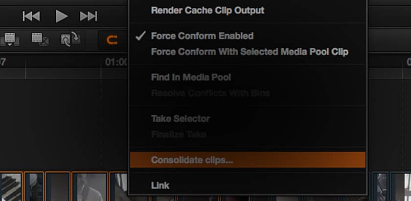 DaVinci Resolve: Consolidate Clips Function