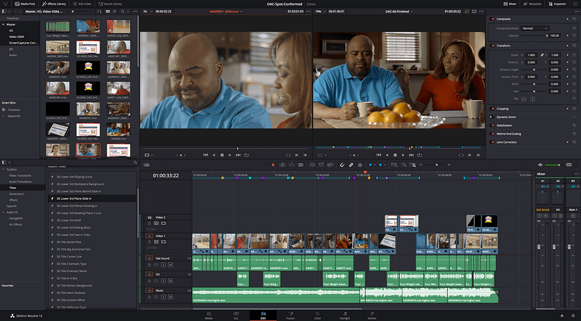 DaVinci Resolve editing interfaces