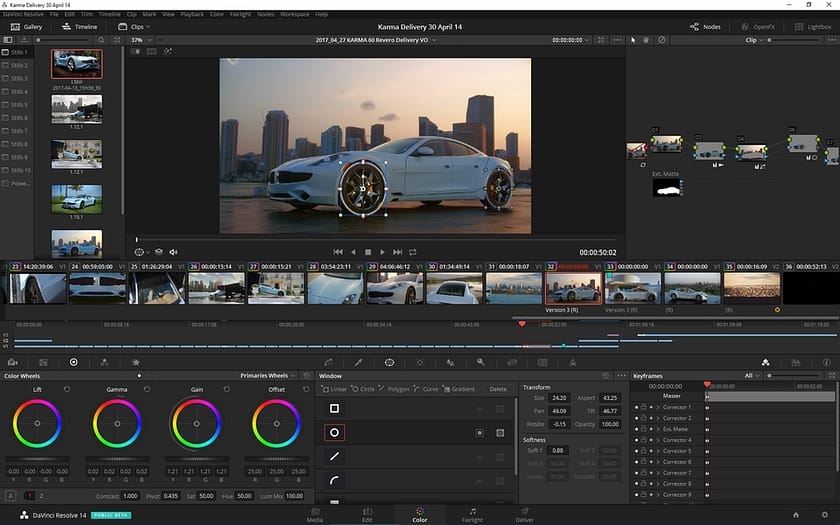 The Color Page timeline in DaVinci Resolve 14