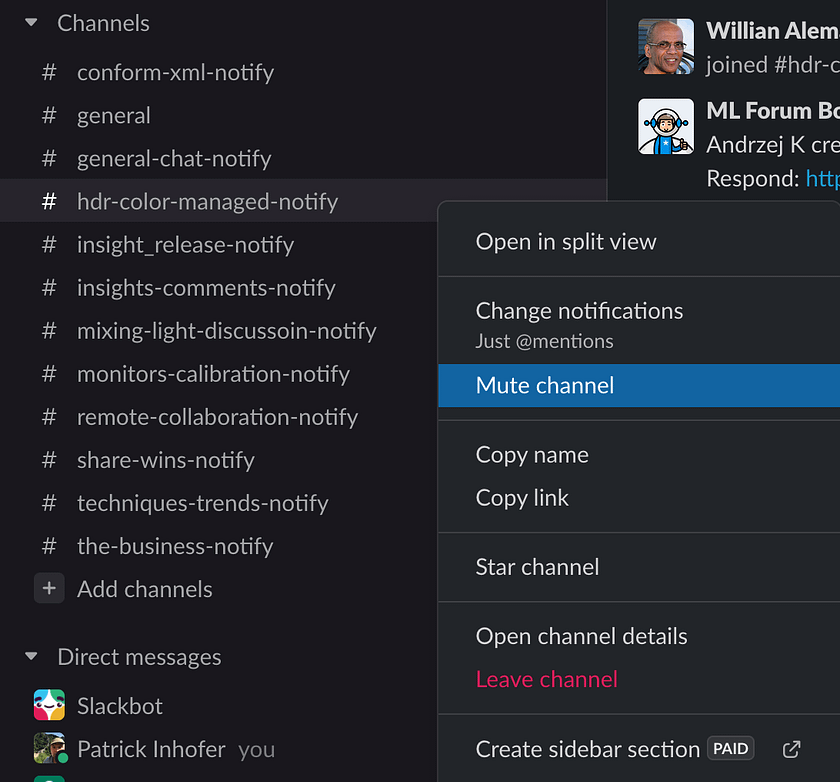 If a channel gets too noisy, right-click and mute it.