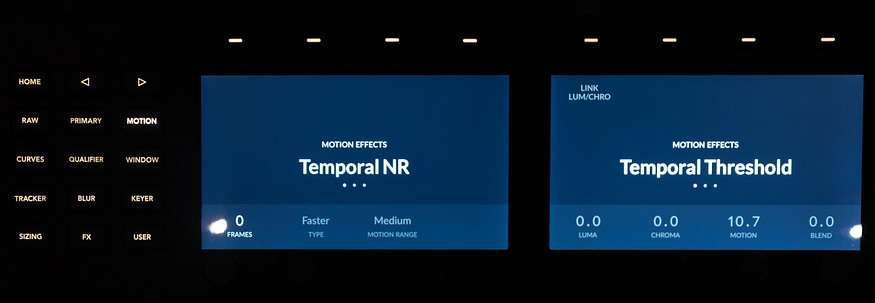 LCD screens showing the Temporal Noise Reduction controls