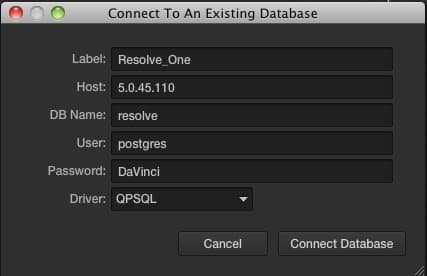Connect to an Existing Database menu