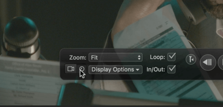 These controls are located right beside the shuttle buttons. The Camera icon shows the Source, and the Color Wheel icon displays the Look.
