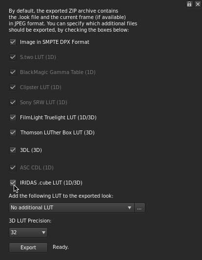 right-click on a Look to reveal the export LUT dialog in SpeedGrade CC