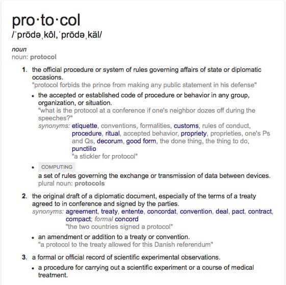 The Google Definition of the word 'Protocol'