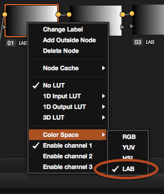 Putting a node into LAB colorspace in DaVinci Resolve 11